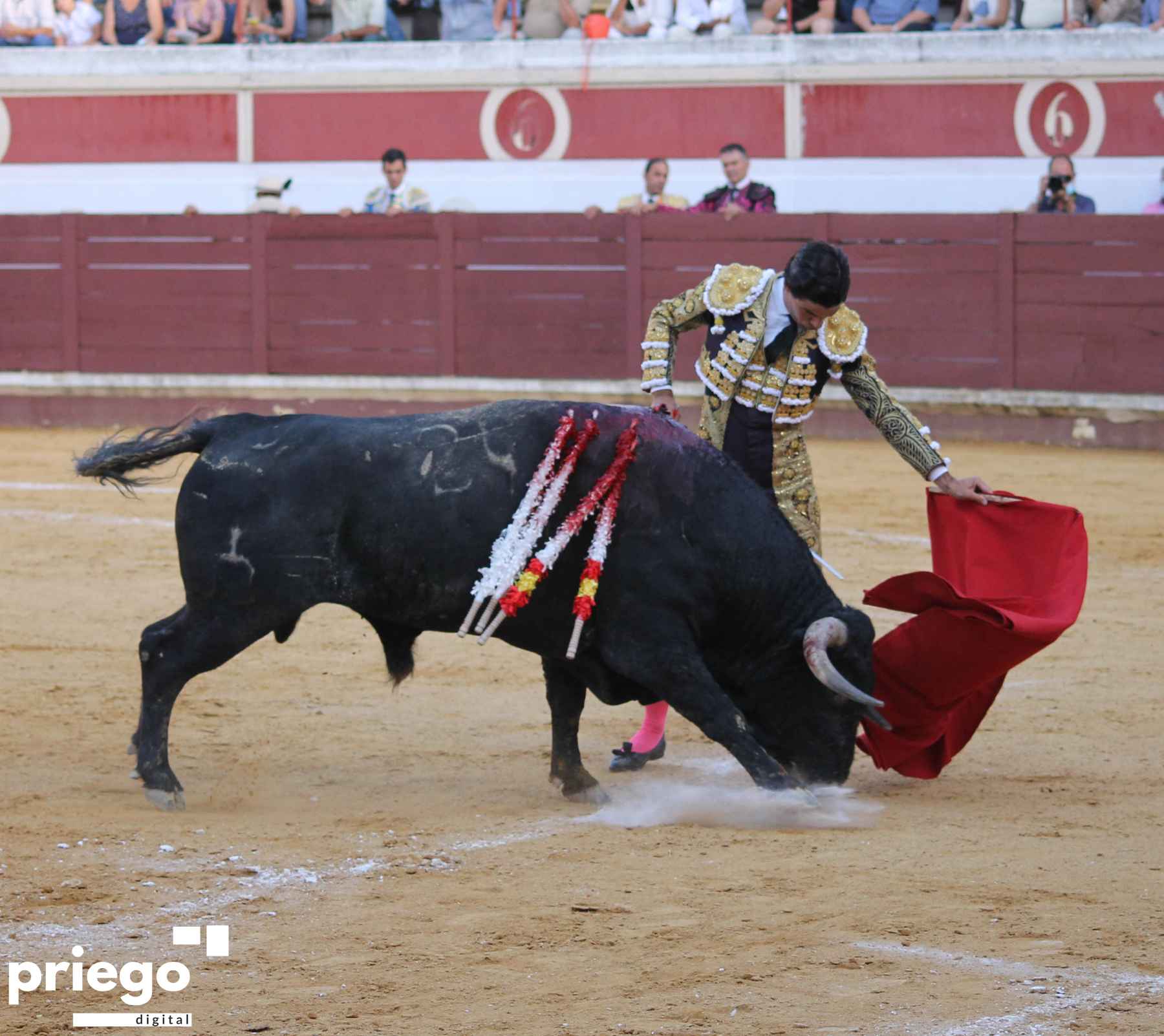 Pablo Aguado toreando al natural al primero de su lote.