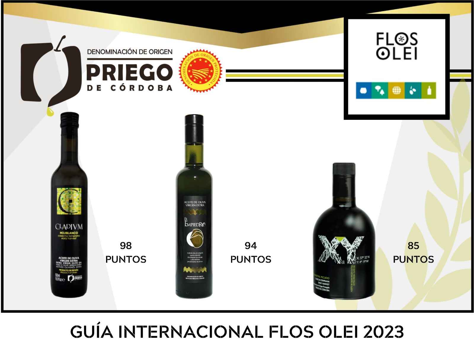 Las tres firmas incluidas en la guía Flos Olei 2023.