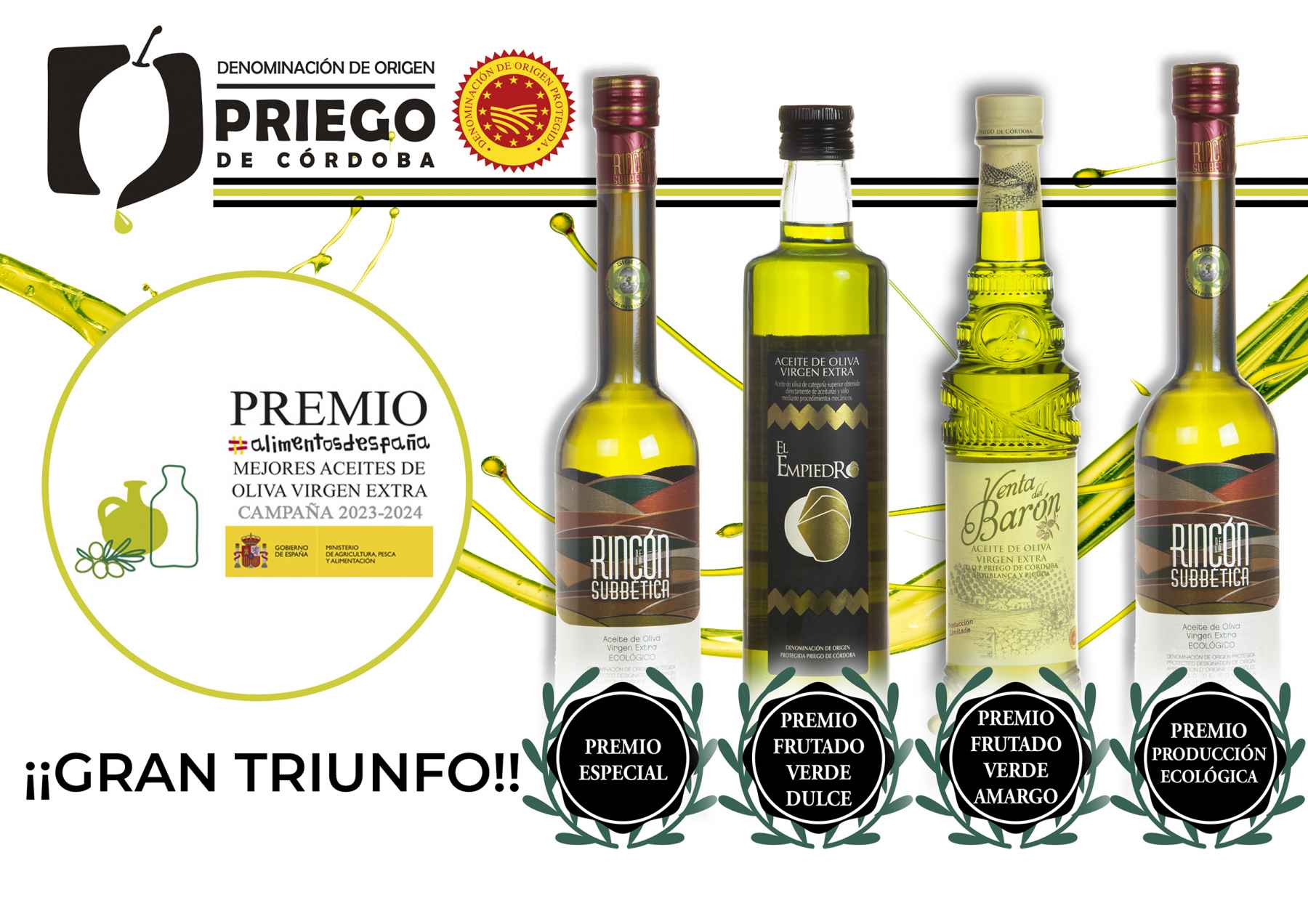 Los tres zumos de aceituna premiados por el Ministerio.