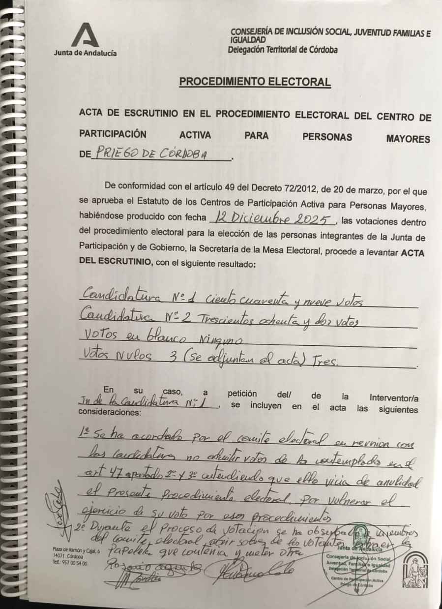 Imagen del acta electoral.