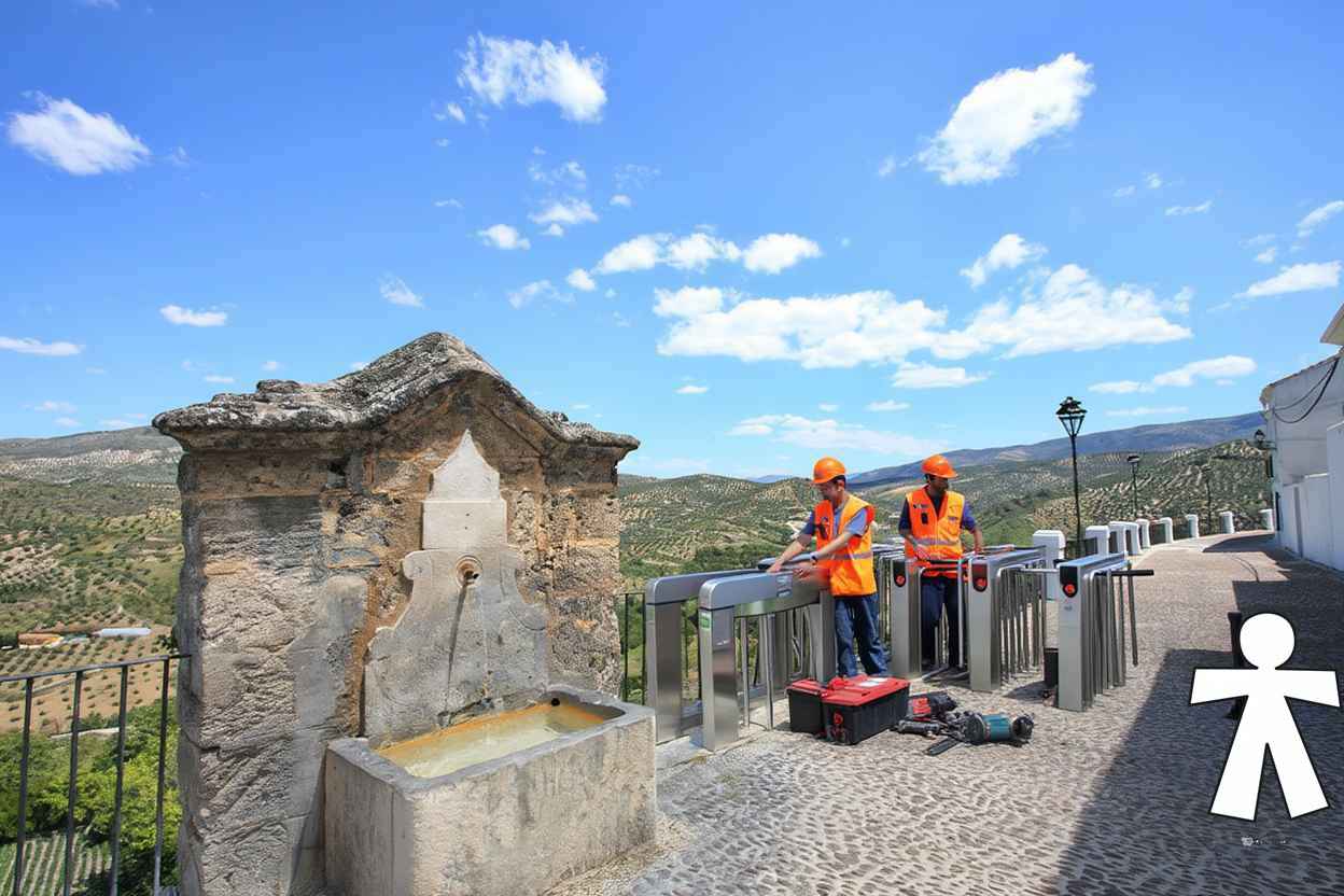 Operarios colocando los tornos.