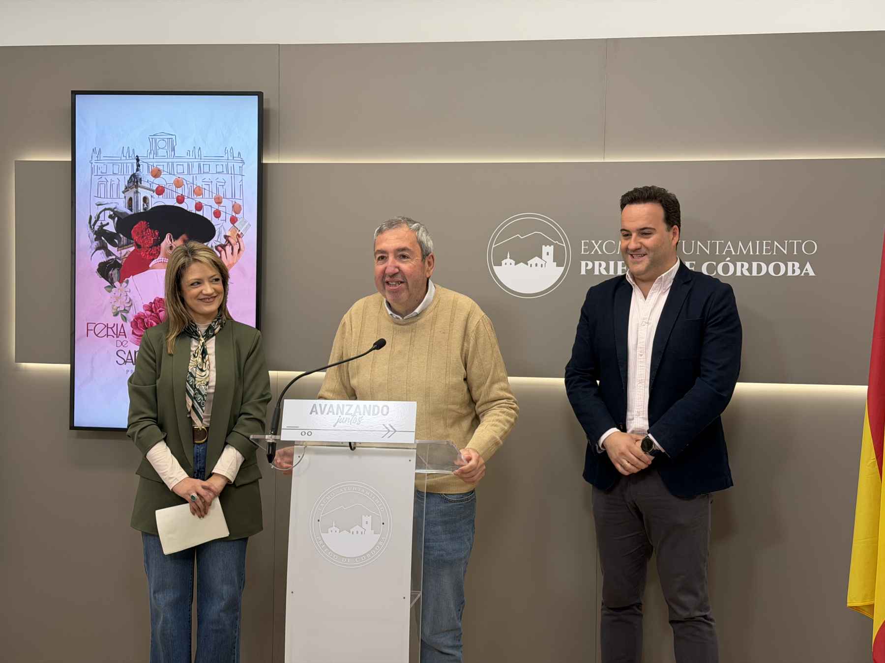 Gómez, Navas y Valdivia durante la presentación de la Feria de San Marcos.