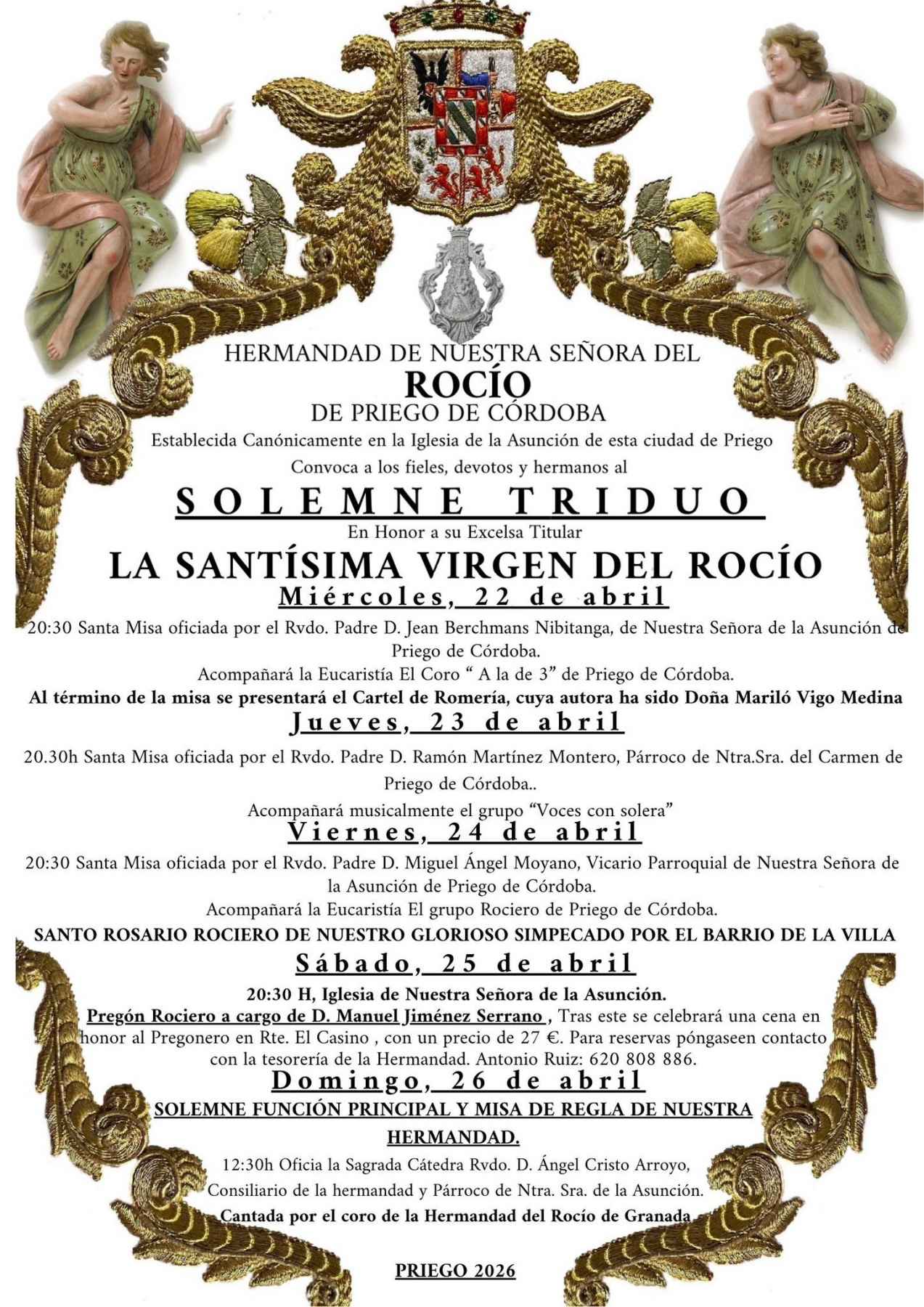 Cartel de los actos y cultos religiosos.