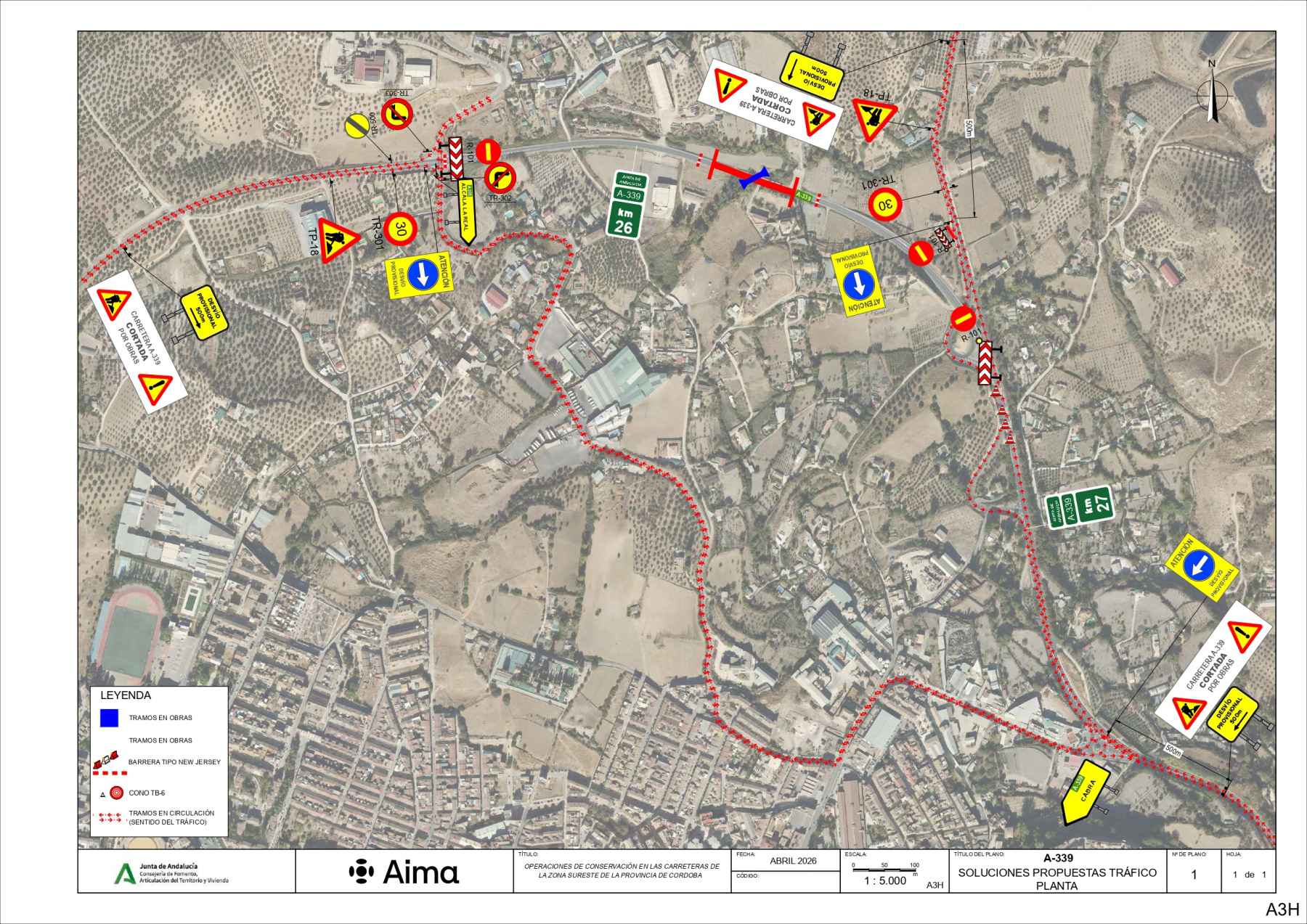 Plano con la circulación alternativa por las obras.