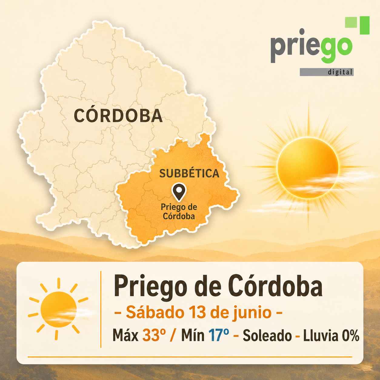 Mapa meteorológico de la comarca para hoy.