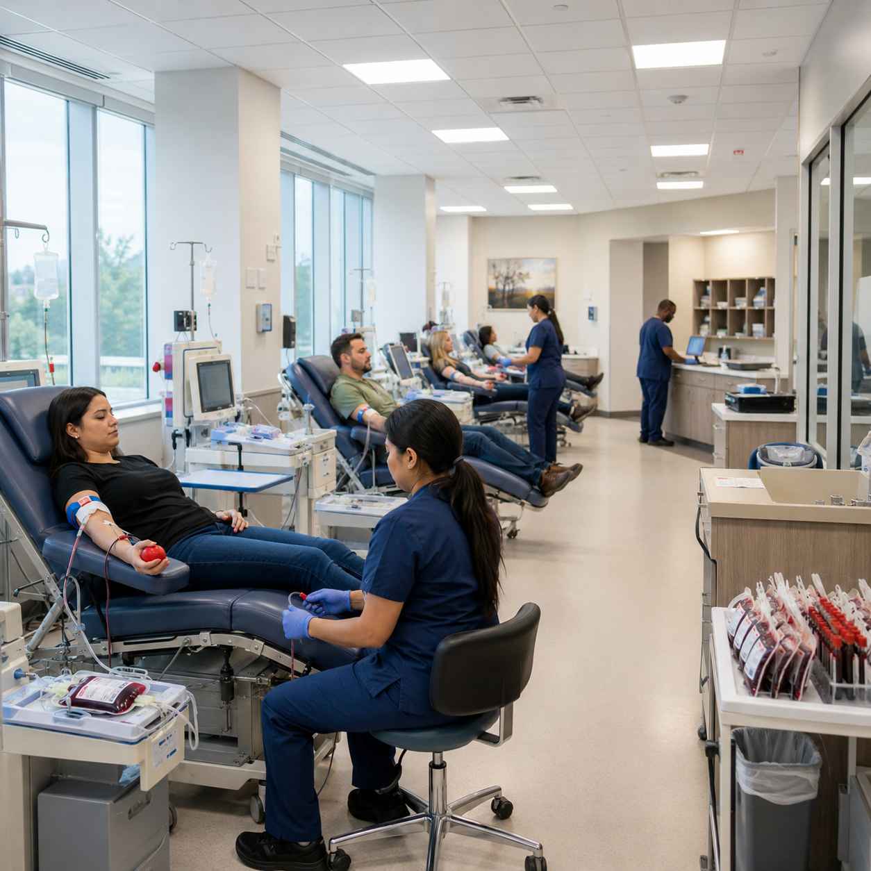 Donación de sangre en un centro hospitalario.