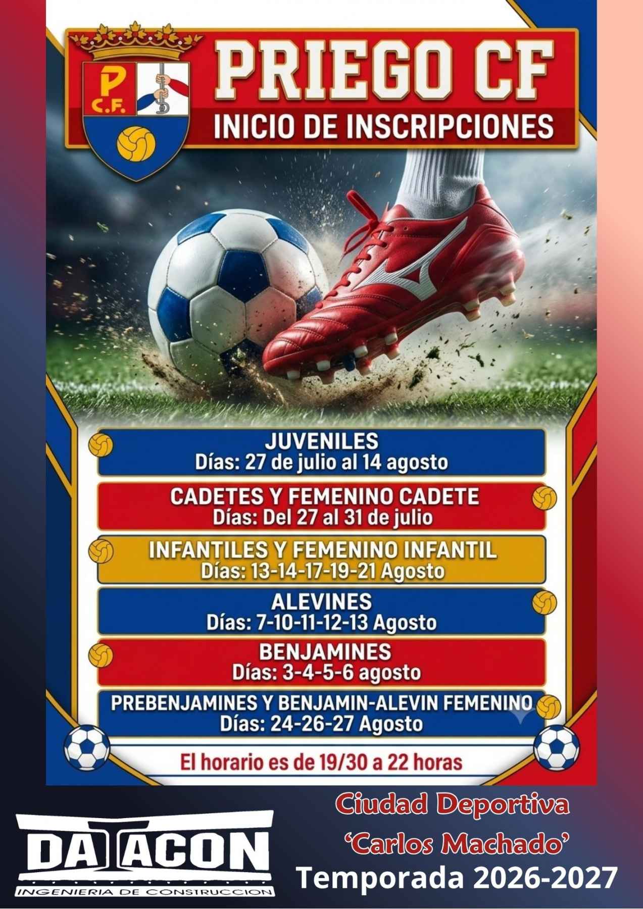 Cartel de los horarios de inscripción.
