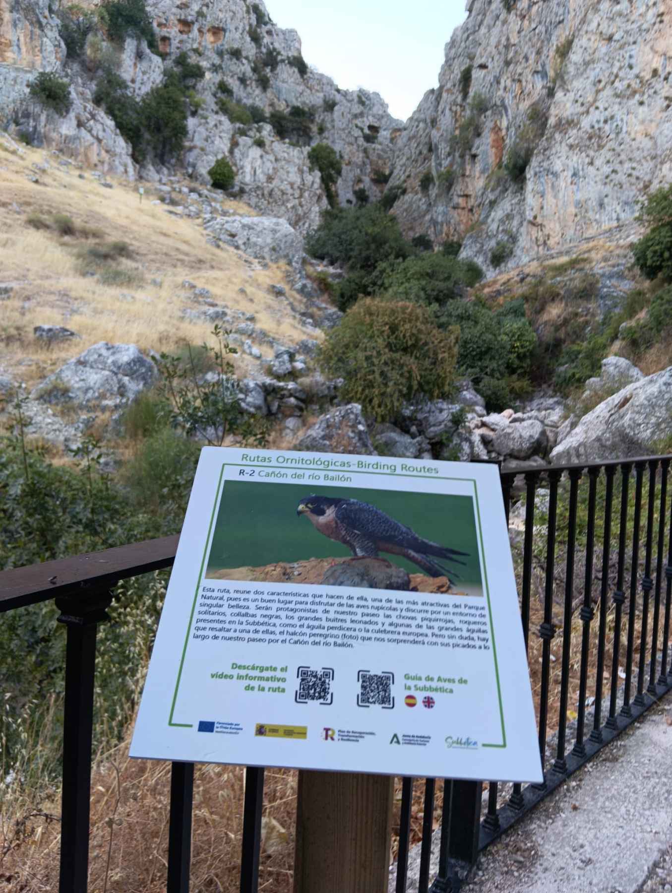 Nueva señalización instalada en la ruta ornitológica del Cañón del Río Bailón.