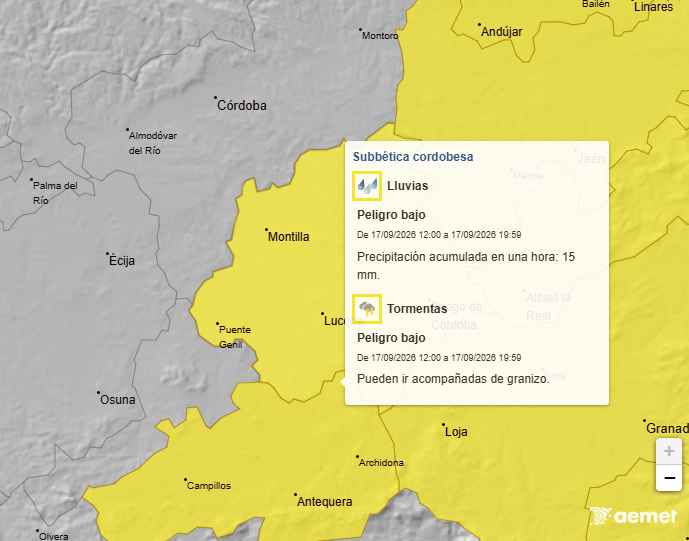Mapa de avisos de la AEMET.