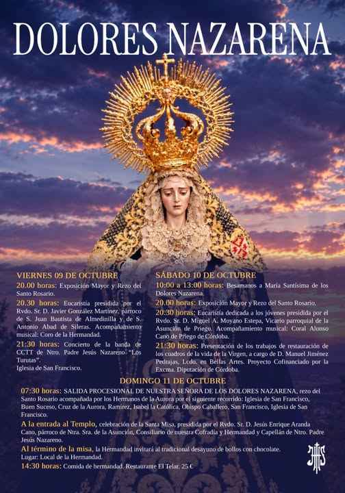 Cartel de los cultos en honor a María Santísima de los Dolores Nazarena.