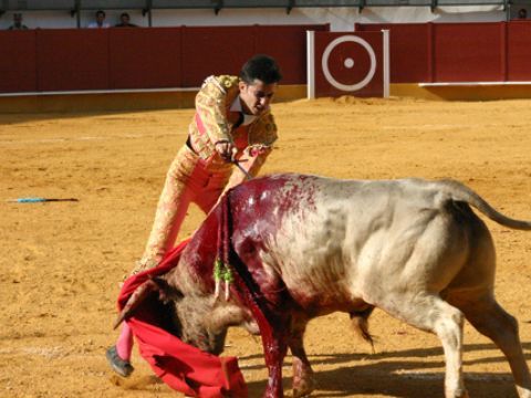 Estoconazo de Jurado al primero de su lote, al que le cortó dos orejas. (Foto: R. Cobo)